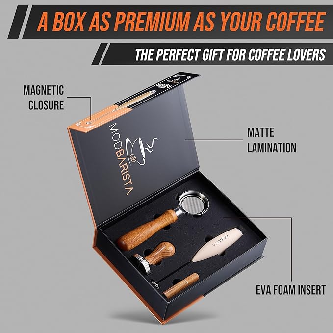 54mm Bottomless Portafilter-Tamper-Milk Frother-WDT Tool-Breville-Rosewood -Barista Coffee Espresso machine Accessories-Premium-Gift for Coffee Lovers MODBARISTA Premium Barista 4-IN-1 kit