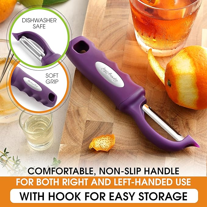 Spring Chef Swivel Vegetable Peeler w/Ergonomic Handle, Set of 2, Purple | Premium Potato Peeler w/ Ultra Sharp Stainless Steel Blades, Multifunctional Veggie Peeler for Apple, Carrot, Cucumber, Fruit - Image 6