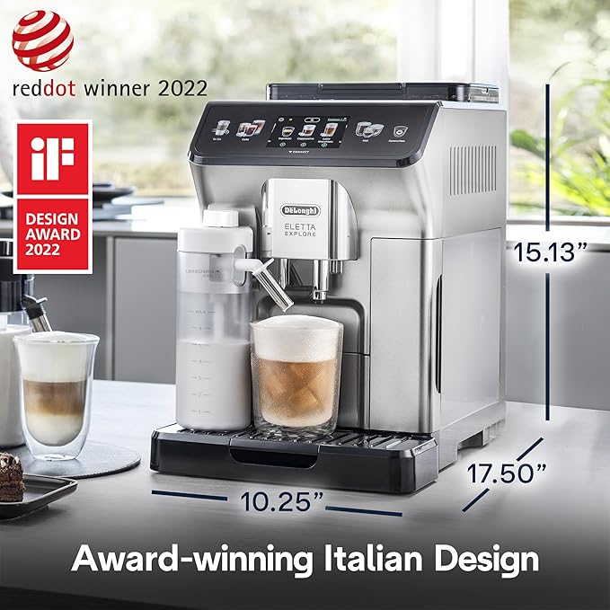 De'Longhi Eletta Explore Espresso Machine with Coffee Grinder, Milk Frother | #1 Worldwide Espresso Machine Maker, 50+ One-Touch Recipes, Travel Mug, Hot & Cold Frother, Built-in Grinder, 4 User Profiles - Image 9