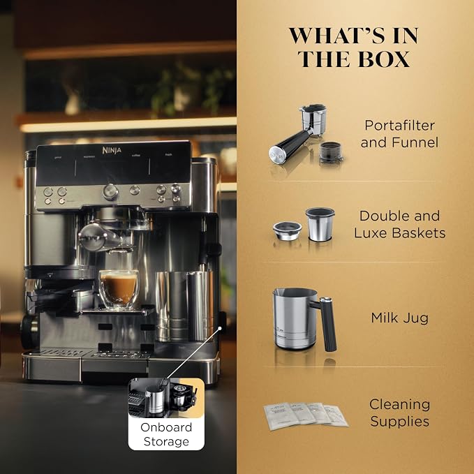 Ninja Luxe Café Premier 3-in-1 Espresso Machine, Drip Coffee, & Cold Brew | Built-in Grinder, Hands-Free Milk Frother, and Assisted Tamper for Cappuccinos & Lattes, Stainless Steel, ES601 - Image 8