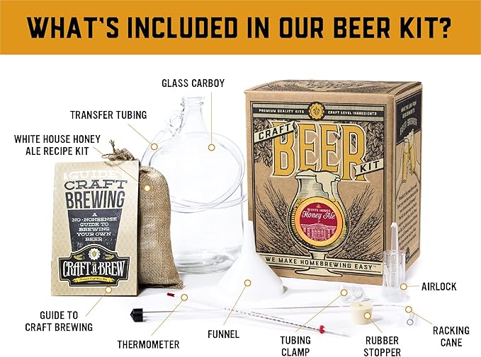 Craft A Brew - White House Honey Ale - Beer Making Kit - Make Your Own Craft Beer - Complete Equipment and Supplies - Starter Home Brewing Kit - 1 Gallon