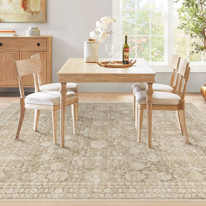 5x7 Area Rugs for Living Room: Washable Vintage Floral Rug Low Pile Non-Slip Boho Carpet for Nursery Bedroom Dining Room (Brown, 5'x7') - Image 3