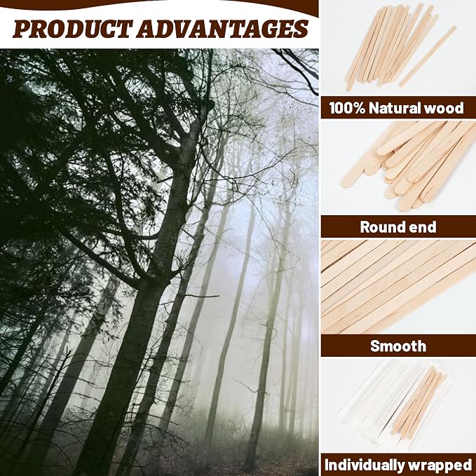 ANTETOK 100Pcs Wooden Coffee Stirrers Paper Wrapped 4.3Inch,Individually Wrapped Disposable Coffee Stir Sticks for Coffee,Tea,Cocktail and Hot Chocolate - Image 3