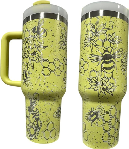 Western Engraved 40oz Tumbler, Tumbler with handle, Cowgirl Tumbler, Country Mug with Handle (Yellow-Bee)