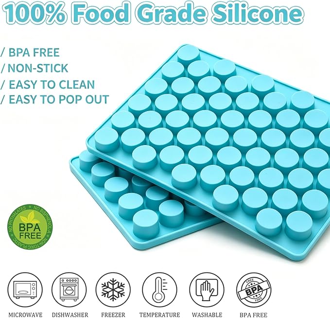 3pcs Round Candy Molds Silicone Molds for Hard Candy, Gummy, Caramels, Chocolate, Ganache, Ice Cubes, 220 Cavity - Image 2