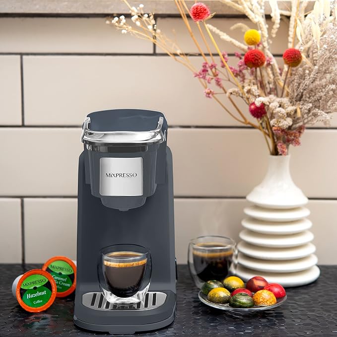 Mixpresso Single Serve Coffee Maker K Cup Coffee Maker for K Pods & Grounds | Compact 800W Gray Coffee Machine with 12 Oz Water Tank, Fast Brew & Auto Shut-Off, Small Design for Travel, Office, RV & Dorm - Image 6