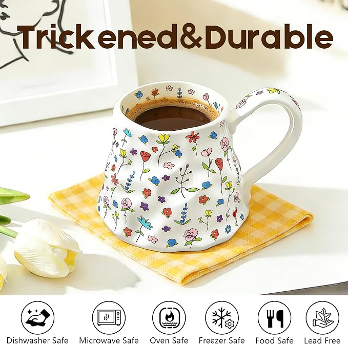 Large Coffee Mug 20 oz, Oversized Cute Floral Ceramic Mug, Big Coffee Mugs with Handle, Vintage Tea Cup for Latte, Cocoa, Milk, Tea, Unique Girly Gift for Women, Home & Office, Blue Flowers - Image 3