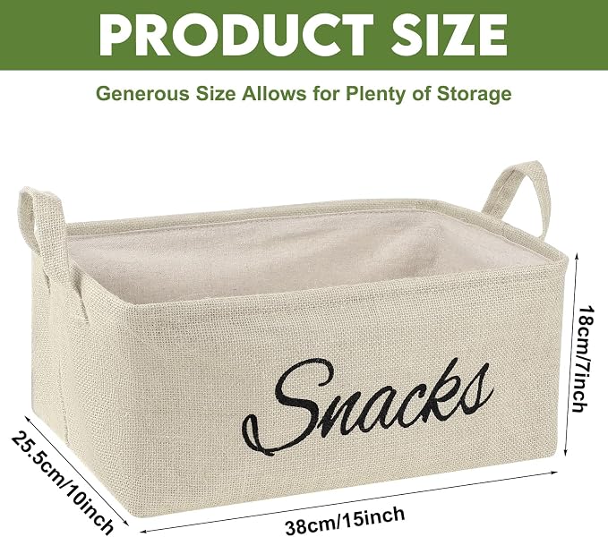 17 Pcs Snack Basket Sets, Snack Storage Bin for Pantry Shelves with 16 Pcs 2 Inch Chip Clips, Basket Organizer for Kitchen, Chips, Popcorn, Candy, Pretzels (Cream-colored,Burlap) - Image 3