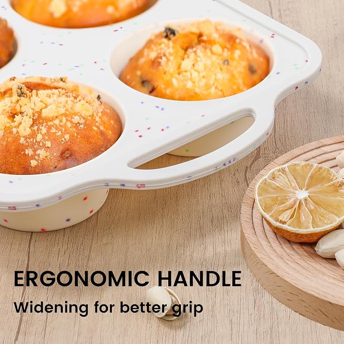 Vinino Jumbo Muffin Pan with Metal Reinforced Frame-1Pack, Large Silicone Cupcake Pan for Baking 6 Cup Jumbo Size, Silicone Muffin Tray, Cupcake Baking Pan Molds for Oven Dishwasher Safe-Cream - Image 6