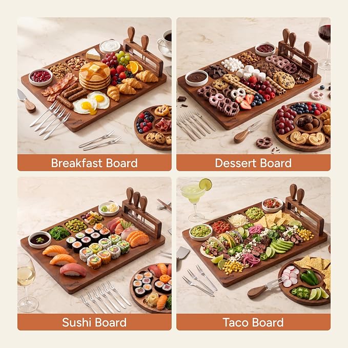 SMIRLY Charcuterie Board Set with Serving Accessories, Large Walnut | Housewarming, Wedding, Bridal Shower and Birthday Gift for Women, Ideal for Serving Cheese, Snacks and Appetizers - Image 4