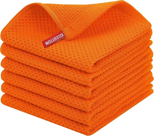 Homaxy 100% Cotton Waffle Weave Kitchen Dish Cloths 6-Pack, Orange | 12 x 12 Inches, Ultra Soft Absorbent Dish Towels, Quick Drying Dish Rags with Hanging Loop by Homaxy