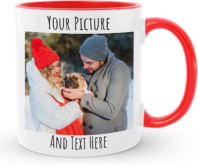 Personalized Coffee Mug | Custom Photo Text or Logo Ceramic Mug | Customized 11 Oz Tea Cup – Unique Gift for Men & Women | Taza Personalizadas Design with Picture and Words | White – Red by Homebee