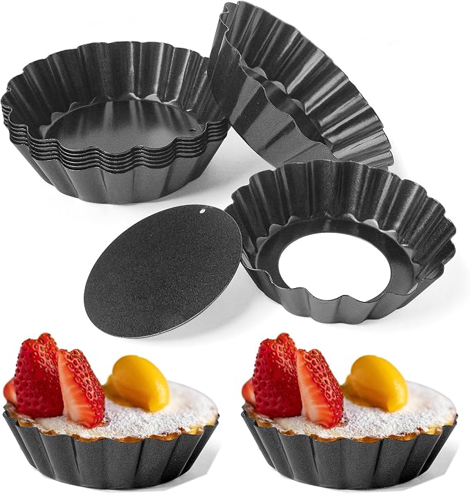 20 Pack Non Stick Mini Tart Tins with Loose Base 3 inch Mini Quiche Tins Removable Bottoms Round Egg Tarts Pan Pie Tin for Baking by AZKEEGREY