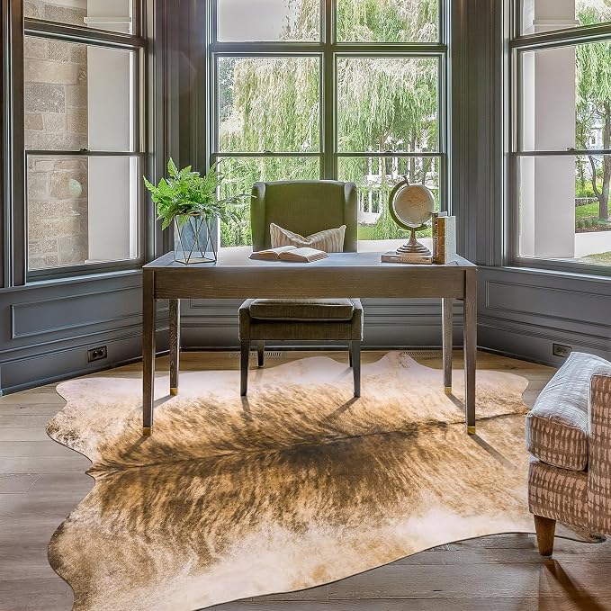Amearea Faux Cow Hide Rug 3.6x2.3, Premium Western Home Decor Cow Print Rug | Faux Leather Animal Cowhide Carpet for Living Room Bedroom, Dining Traditional Cow Print Stuff Carpets, Yellow - Image 4