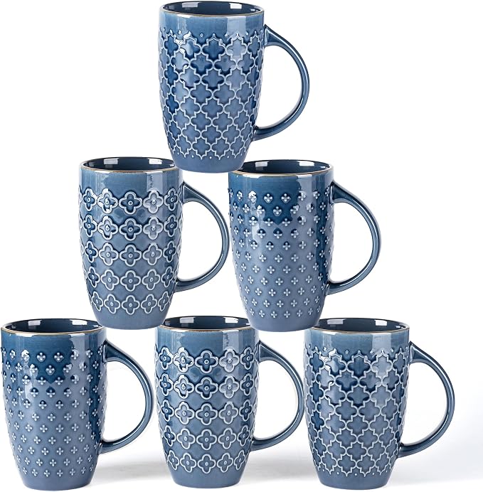 AmorArc Large Coffee Mugs Set of 6, 20oz Tall Coffee Mugs Set | with Texture Patterns for Cappuccino, Latte,Hot Cocoa, Dishwasher & Microwave Safe-Moonlight Blue by AmorArc