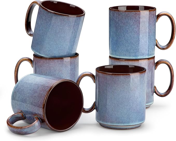vancasso ONION Ceramic Coffee Mugs Set of 6, 16 Oz Coffee Cups for Latte, Cappuccino, Tea & Hot Cocoa, Artisan Modern Style for Coffee Bar, Home & Kitchen, Microwave & Dishwasher Safe, Deep Blue Gray by vancasso