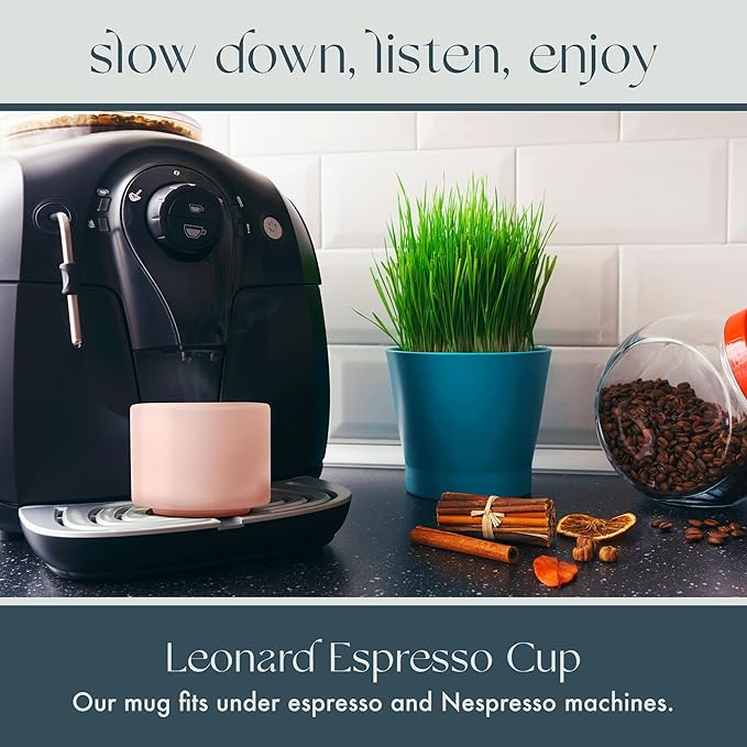 Folk Ceramics Leonard Ceramic Espresso Cups | Modern Stackable Demitasse Mugs for Espresso | Thick Walled, Handleless, Durable, Dishwasher & Microwave Safe | Set of 2, 3oz | Pale Pink