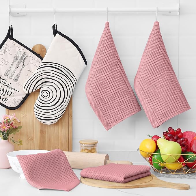Homaxy 100% Cotton Waffle Weave Kitchen Dish Cloths 12-Pack, Dried Rose | 12 x 12 Inches, Ultra Soft Absorbent Dish Towels, Quick Drying Dish Rags with Hanging Loop - Image 6