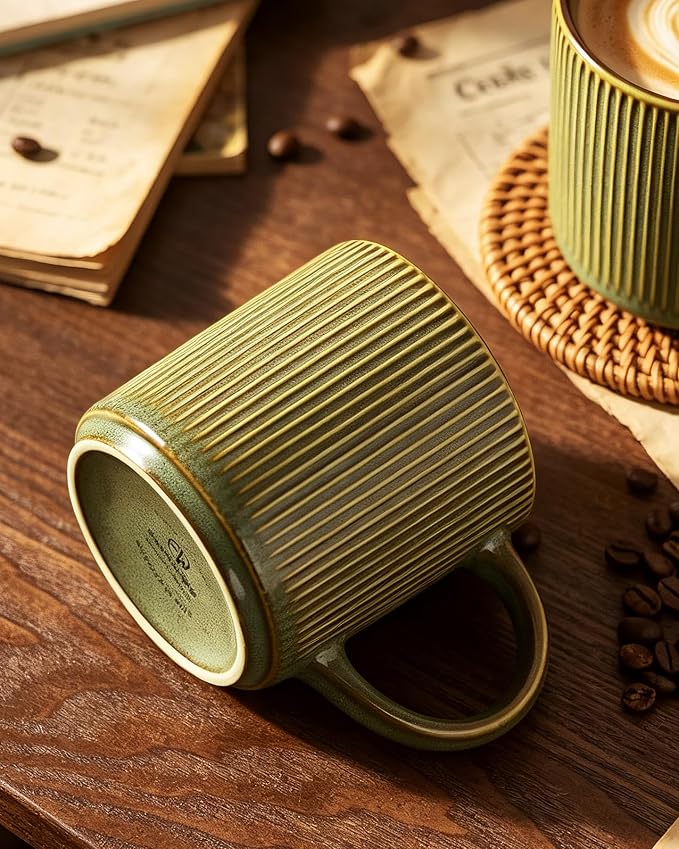 famiware Coffee Mug Set for 6, Star 12 oz Catering Mugs Cup Set with Handle for Coffee, Tea, Cocoa, Milk - Ceramic Stoneware Drinkware Set, Moss - Image 8