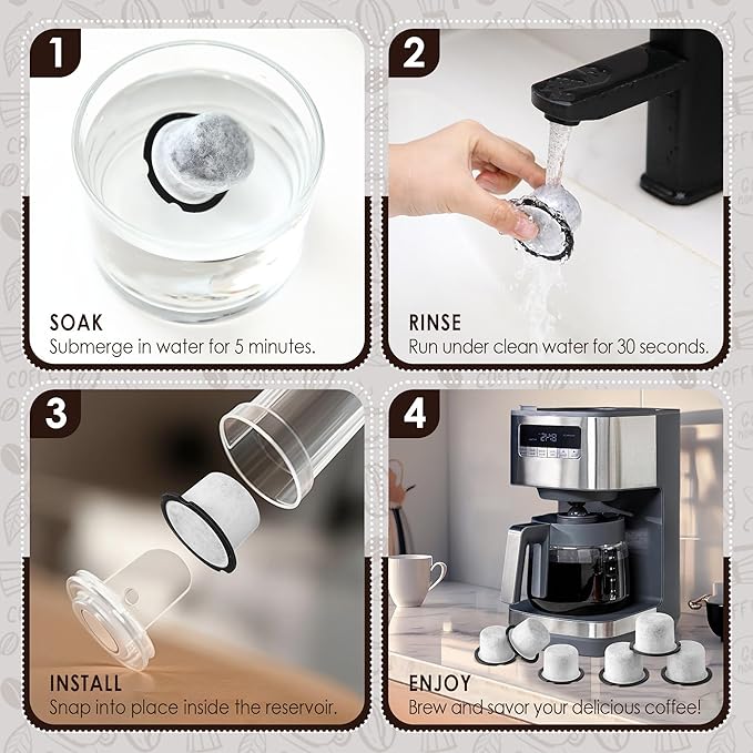 Qualirey 6 Pack Coffee Water Filter Replacement, Compatible with Café and GE Profile Grind & Brew Machine, Charcoal Coffee Filter Cartridges, Replacement for C7CGFLTR, Replace Every 3 Months
