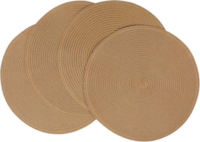 SHACOS Round Placemats Set of 4 Woven Braided Kitchen Table Placemats 15 inch Round Place Mats Washable Table Mats Indoor Outdoor, Brown by SHACOS