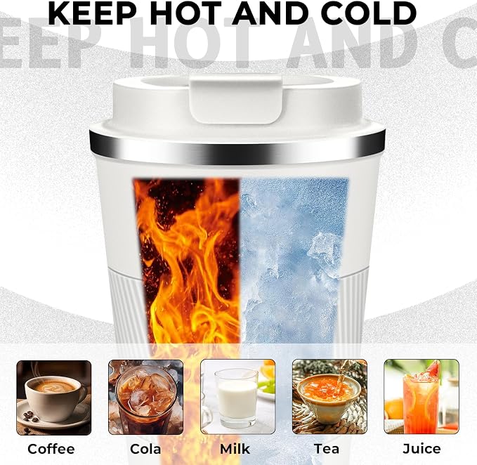 Insulated Coffee Tumbler 17 oz, Stainless Steel Coffee Mug with Lids, Travel Coffee Mug Leak Proof, Double Wall Vacuum Insulated Reusable Iced Coffee Cup, Keep Drinks Hot and Cold (White, 17 Ounces) - Image 5