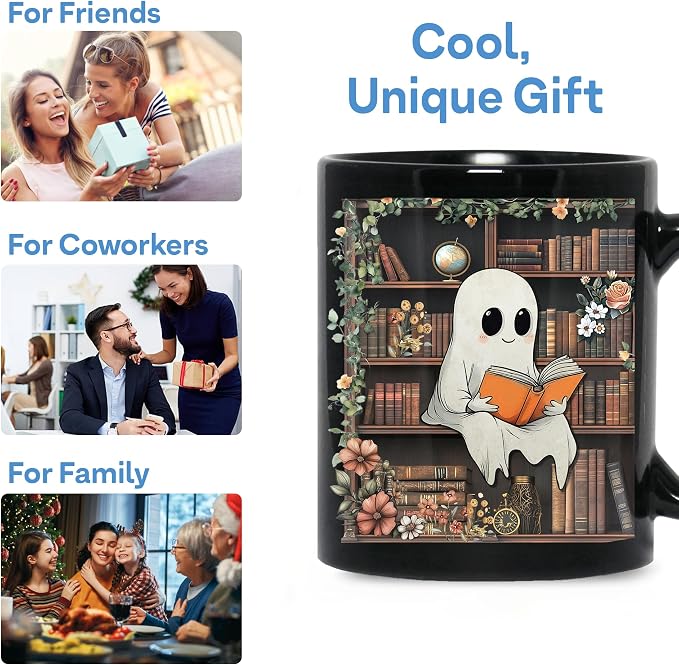 Hyturtle Cute Ghost Reading Mug Gifts on Birthday Halloween for Book Lovers | Just One More Chapter, Funny Book 11oz Ceramic Mug For Readers, Bookish Gifts, Vivid double-sided print, Comfort grip handle - Image 3