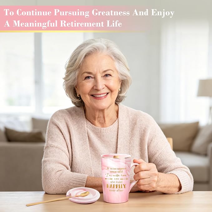 Retirement Gifts for Women, A Wise Woman Once Said I'm Outta Here Funny Retirement Mug, Coworker Leaving Farewell Going Away Gift,14 oz Pink Marble Ceramic Mug with Real Gold Print & Gift Box - Image 7
