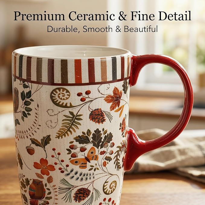 Topadorn 17oz Ceramic Travel Mug with Lid & Handle, Ceramic Coffee Mug | Woodland Forest Ceramic Coffee Mug, Nature Inspired Botanical Travel Cup, Microwave & Dishwasher Safe, Gift Box Included - Image 8
