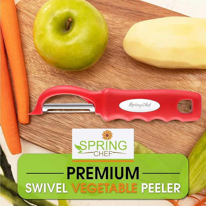 Spring Chef Swivel Vegetable Peeler with Ergonomic Handle, Set of 2, Red | Premium Potato Peeler w/ Ultra Sharp Stainless Steel Blades, Multifunctional Veggie Peeler for Apple, Carrot, Cucumber, Fruit - Image 7