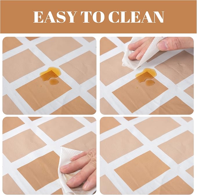 FIFTY FEET 84 * 60 Inch Rectangle Tablecloth, Vinyl Tablecloth with Flannel Backing for Rectangle Tables Waterproof, Plastic Picnic Table Cover for Dining Table/Buffet Parties/Camping(Brown Plaid) - Image 4