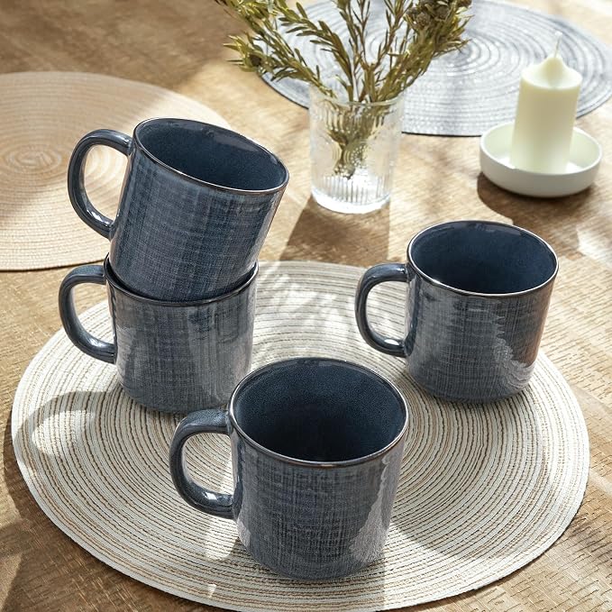 famiware Moonlight Coffee Mug Set of 4, 14oz Mug Set with Linen Finish, Coffee Cup Set with Handle for Latte, Cappuccino, Tea, Hot Cocoa, Microwave and Dishwasher Safe, Dark Blue - Image 3