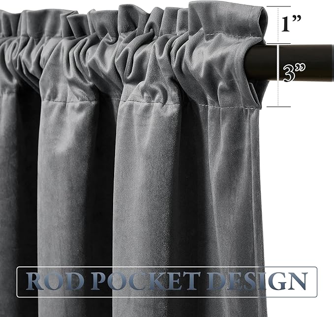 Grey Tassel Velvet Valances Curtains 52x18 Inch 2 Panels | Luxury Thick Tassel Tier Curtains for Windows, Privacy Elegant Home Decor for Kitchen, Bathroom, Rod Pocket - Image 3