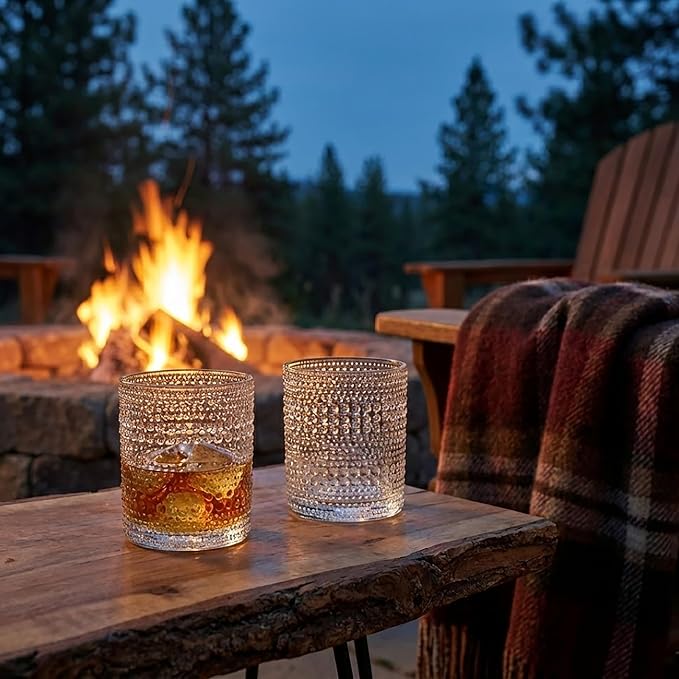 OLULU Cocktail Glasses 10 oz Set of 2, Glass Hobnail Drinking Glasses, Vintage Glassware Textured Bubble Glass Cups, Old Fashioned Glasses for Kitchen and Home Bar - Image 6