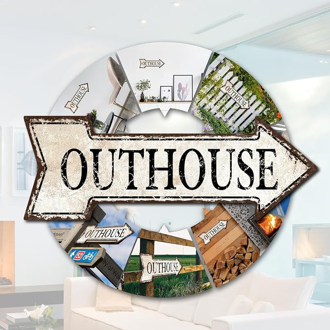 Mukuko Outhouse Arrow Tin Metal Sign 6" x 18" | Funny, Restaurant Pub or Bar Wall Decor - Image 6