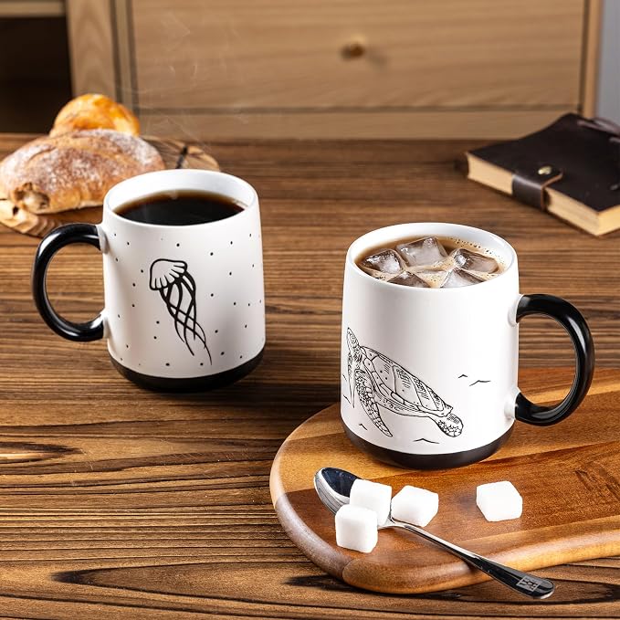 AmorArc Large Coffee Mugs Set of 6, 18oz Ceramic Coffee Cups with Sea Life Textured Patterns for Tea Latte Cocoa. Easy to Hold&Clean, Dishwasher&Microwave Safe, Matte - Image 4