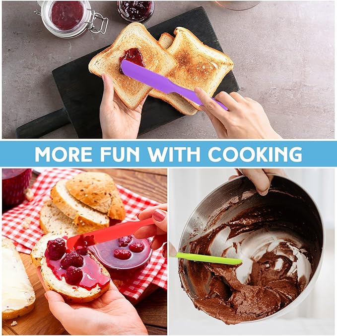 Lasnten 24 Pcs Silicone Jar Spatula Set Heat Resistant Silicone Jar Spatula Flexible Non Stick Jam Spatula with Long Handle Mixing Batter Scraper for Butter Cake Cream Icing Cooking Kitchen Baking