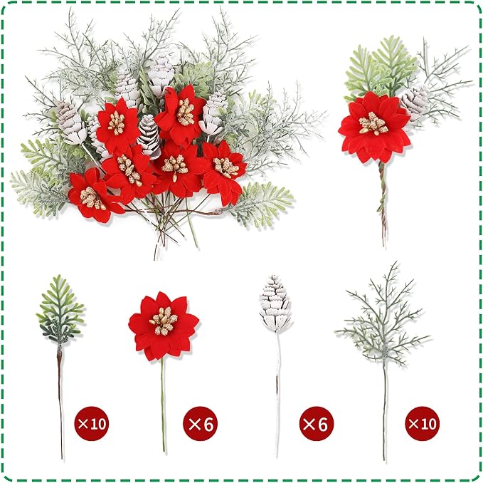 32PCS Christmas Cupcake Toppers Picks With Flowers, Pinecone, Pine Tree for Merry Christmas Table and Baby Shower Decorations Supplies - Image 7