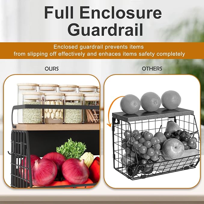 Magnetic Shelf for Fridge,Hanging Wall Basket for Potato Onion Fruit and Vegetable Storage Bins,Large Produce Container Magnetic Spice Rack for Refrigerator Kitchen Counter Pantry,Black - Image 2