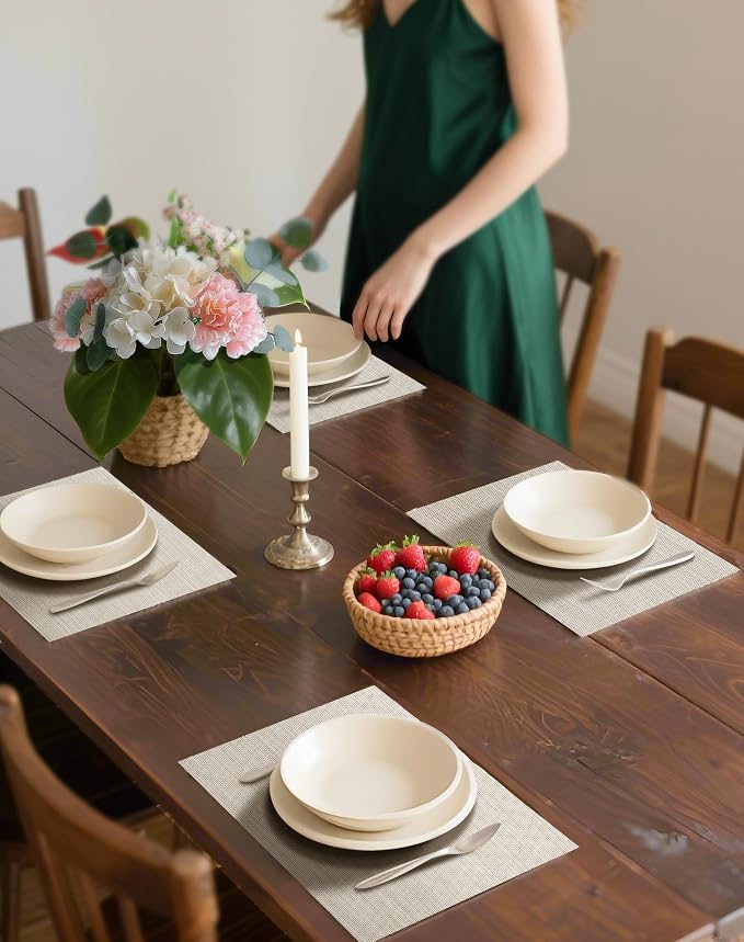 Leetaltree Beige White Placemats Set of 20 - Heat Resistant Non-Slip Place mats for Dining Table, Washable Durable PVC Vinyl Woven Table Mats(Beige White, 20) - Image 3