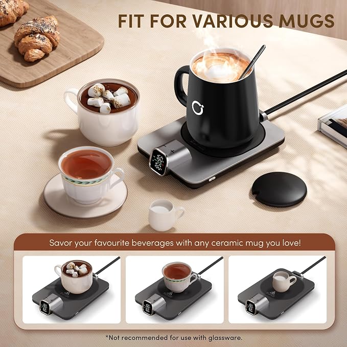 Coffee Cup Warmer & iKago Mug Set, 1℉ Precise Temp Control Mug Warmer | Auto Shut Off, Infrared Sensor, Dual Temp Display, ℉/℃ Optional, 15oz Mug with Spoon & Lid Included, Gifts for Men Women - Image 7