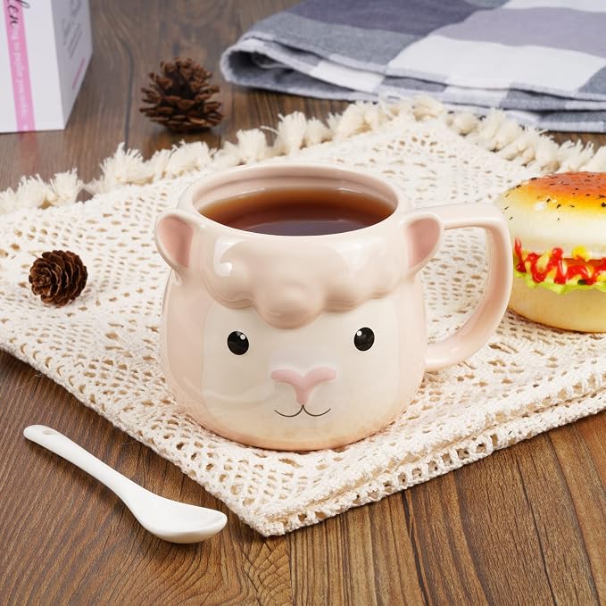 Llama Coffee Mug 14 oz Ceramic Novelty Coffee Mug 3D Porcelain Tea Mug for Women Christmas Housewarming Holiday Birthday Gifts for Women Mom Kids Teacher and Best Friend Pink - Image 5