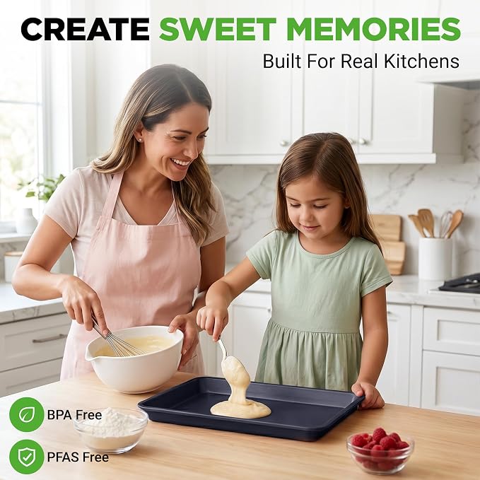 NutriChef Non-Stick Cookie Sheet Baking Pans, 2-Piece Oven Baking Trays w/ Superior Nonstick Coating - 15" x 11" & 13" x 9" Sizes for Convenient Roasting & Baking - Dishwasher Safe - Image 2
