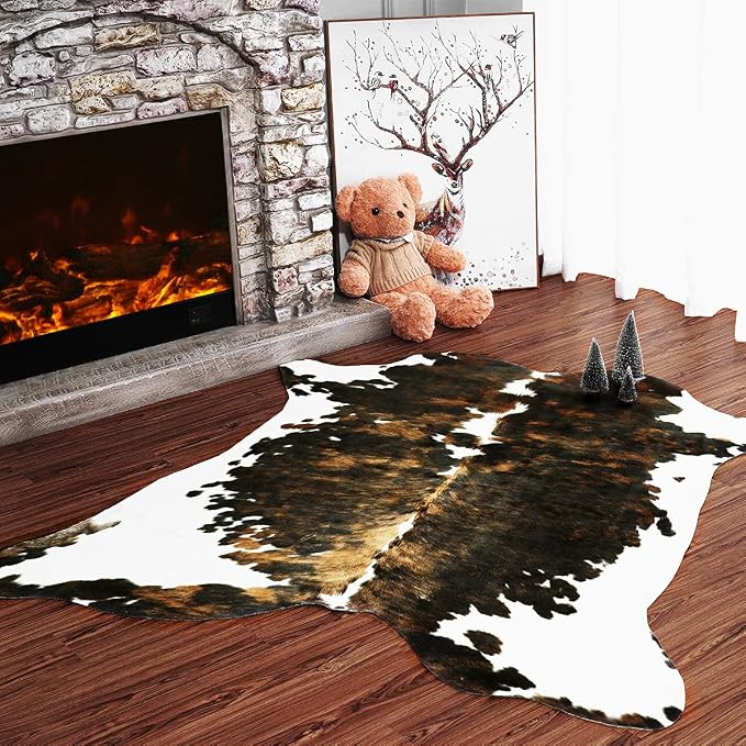 Faux Cow Hide Rug 3.6x2.3, Premium Western Home Decor Cow Print Rug | Faux Leather Animal Cowhide Carpet for Living Room Bedroom, Dining Traditional Cow Print Stuff Carpets, Brown - Image 6