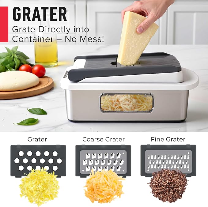 MUELLER HOME Pro-Series 10-in-1, Stainless Steel Multi Vegetable Chopper | 8 Blade Mandoline Slicer, Kitchen Accessories and Essentials, Food and Veggie Chopper, Mincer, Dicer, White Sand/Grey - Image 5