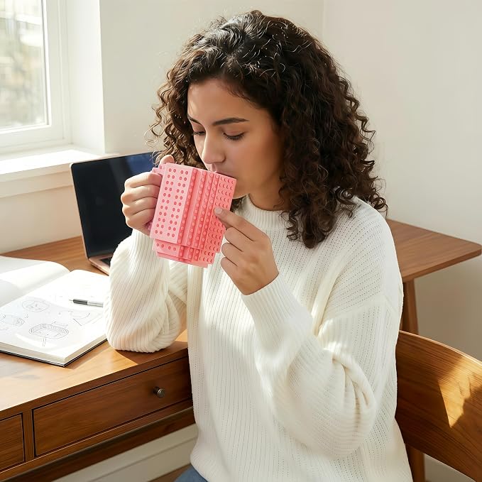 Lumsburry Build-on Brick Coffee Mug, Funny DIY Unique Novelty Drinking Cup | Building Blocks Creative Mug, for Men Women Kids Dad Mom, Present Exchange Ideas, Xmas Birthday White Elephant(Pink) - Image 6