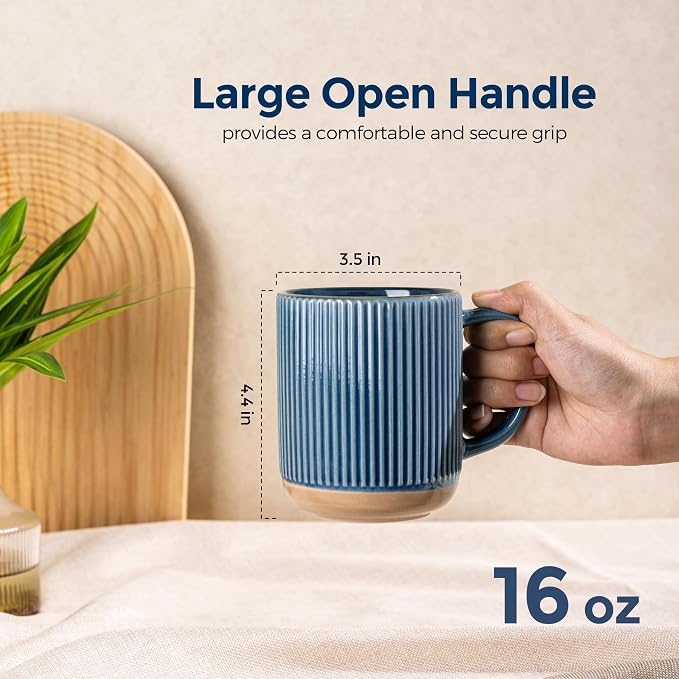 GBhome Large Coffee Mugs Set of 6, 16oz Handmade Stoneware Coffee Mugs Set with Large Handle for Cappuccino/Latte/Tea/Hot Cocoa, Dishwasher & Microwave Safe, Moonlight Blue - Image 3