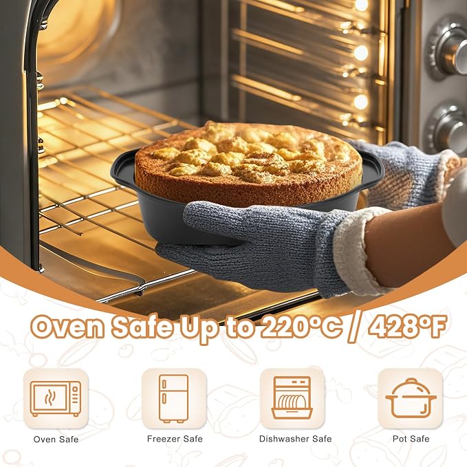 BEWOS 6 Inch Cake Pan Set - 3 Pcs Carbon Steel Round Cake Pans with 100 Pcs Parchment Paper, Round Cake Pans, Nonstick Baking Pans Set with Handle, Dishwasher Safe - Image 6