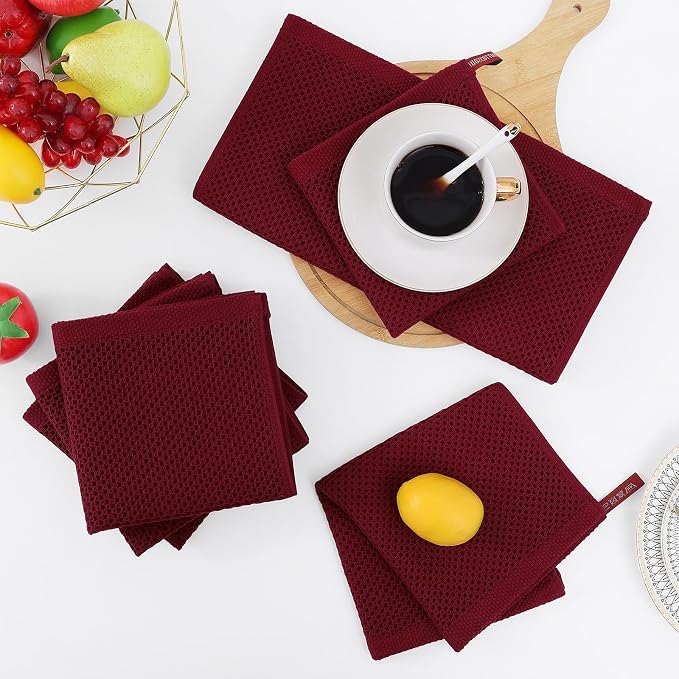 Homaxy 100% Cotton Waffle Weave Kitchen Dish Cloths 6-Pack, Burgundy | 12 x 12 Inches, Ultra Soft Absorbent Dish Towels, Quick Drying Dish Rags with Hanging Loop - Image 7