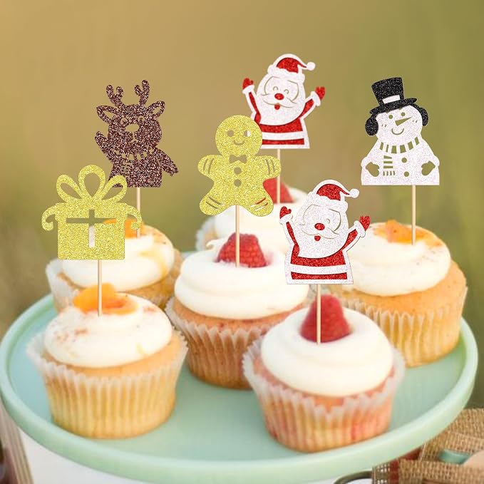 24 Pack Christmas Cupcake Toppers Gingerbread Man Santa Claus Snowman Cupcake Picks Christmas Eve Party Baby Shower Birthday Party Cake Decorations Supplies - Image 4